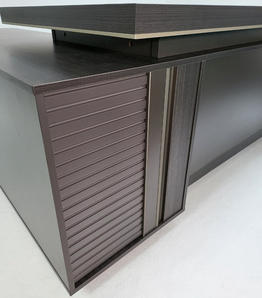 Modern Grey Oak Corner Executive Office Desk with Built in Storage - 2000mm - BWJ-HD03