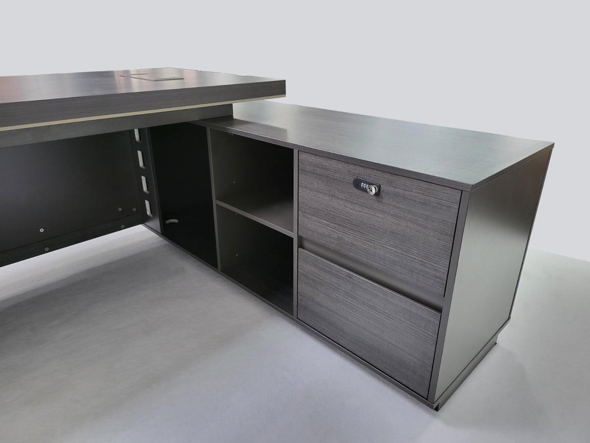 Modern Grey Oak Corner Executive Office Desk with Built in Storage - 1600mm & 1800mm - BWJ-HD04