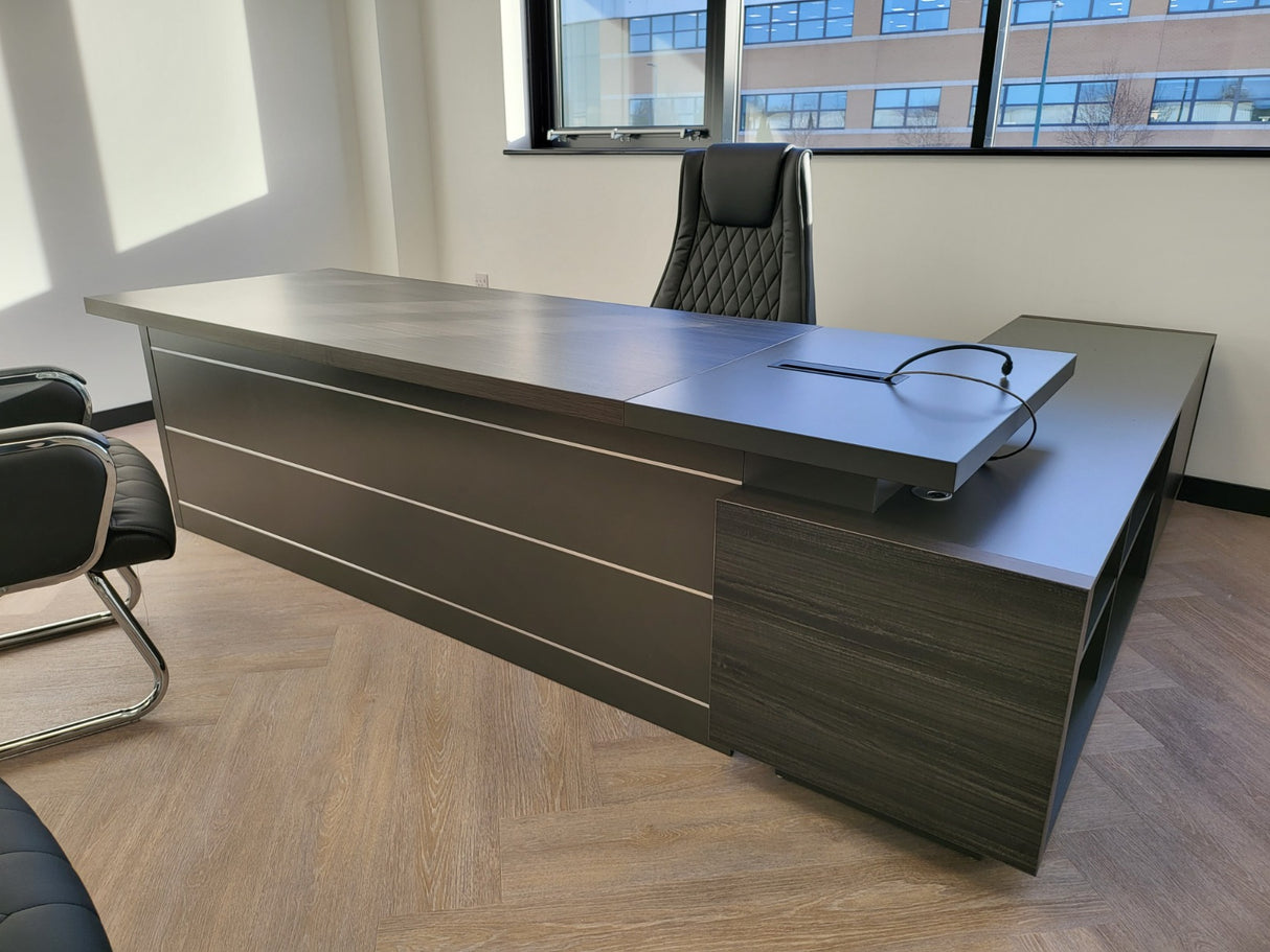 Large Modern Grey Oak Executive Office Desk with Built in Storage - 2400mm, 2800mm & 3200mm - LX-D04