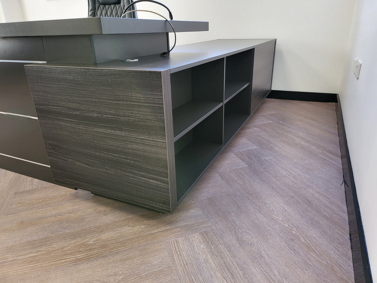 Large Modern Grey Oak Executive Office Desk with Built in Storage - 2400mm, 2800mm & 3200mm - LX-D04