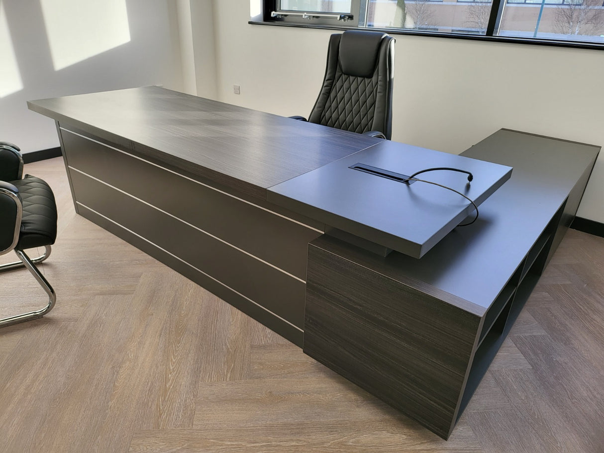 Large Modern Grey Oak Executive Office Desk with Built in Storage - 2400mm - LX-D04
