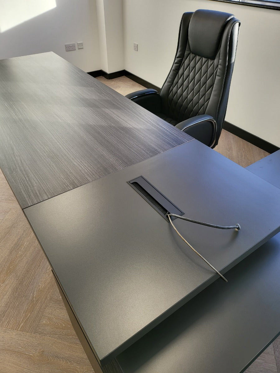 Large Modern Grey Oak Executive Office Desk with Built in Storage - 2400mm - LX-D04