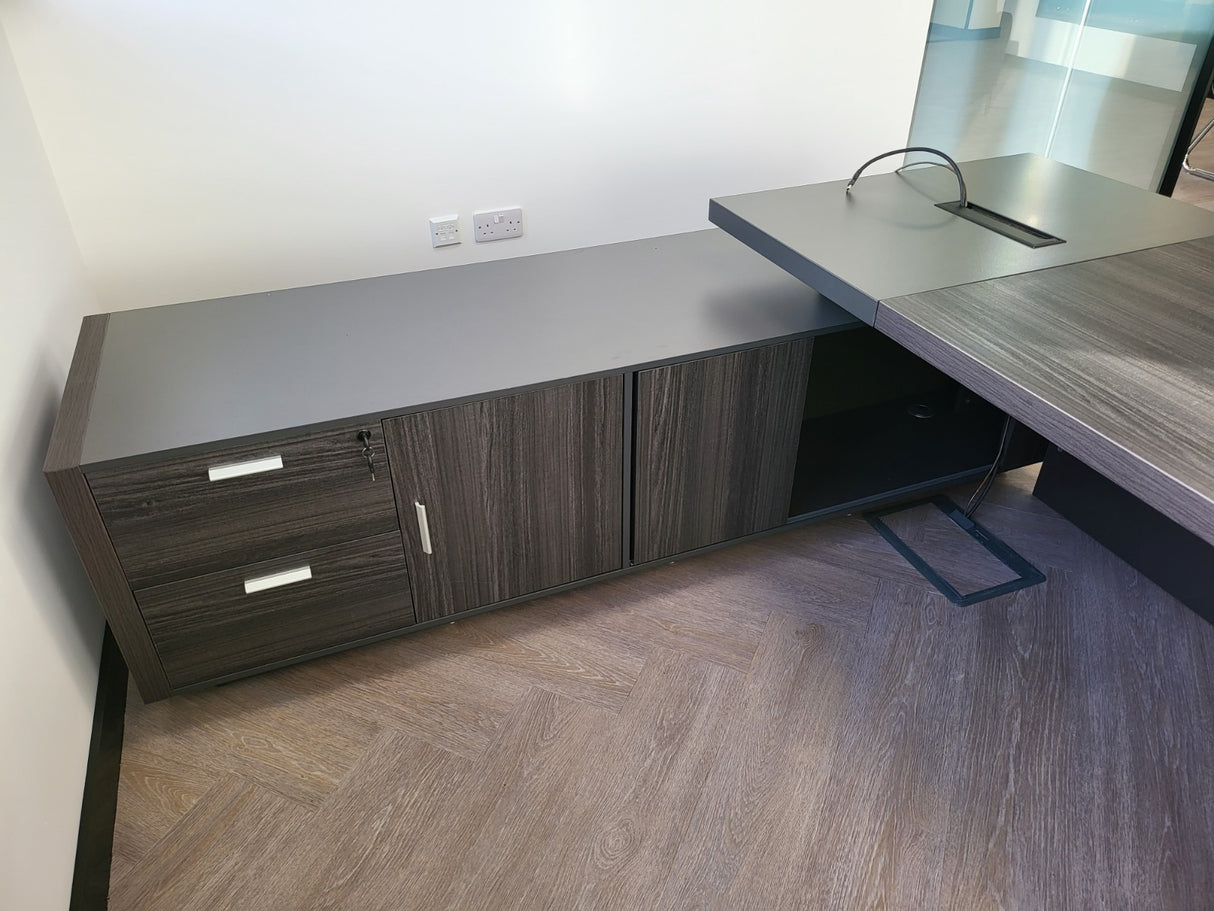 Large Modern Grey Oak Executive Office Desk with Built in Storage - 2400mm - LX-D04