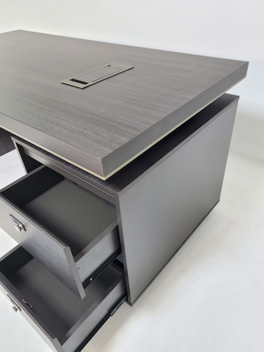 Modern Grey Oak Straight Executive Office Desk with Built in Storage - 1600mm or 1800mm - BWJ-HD05