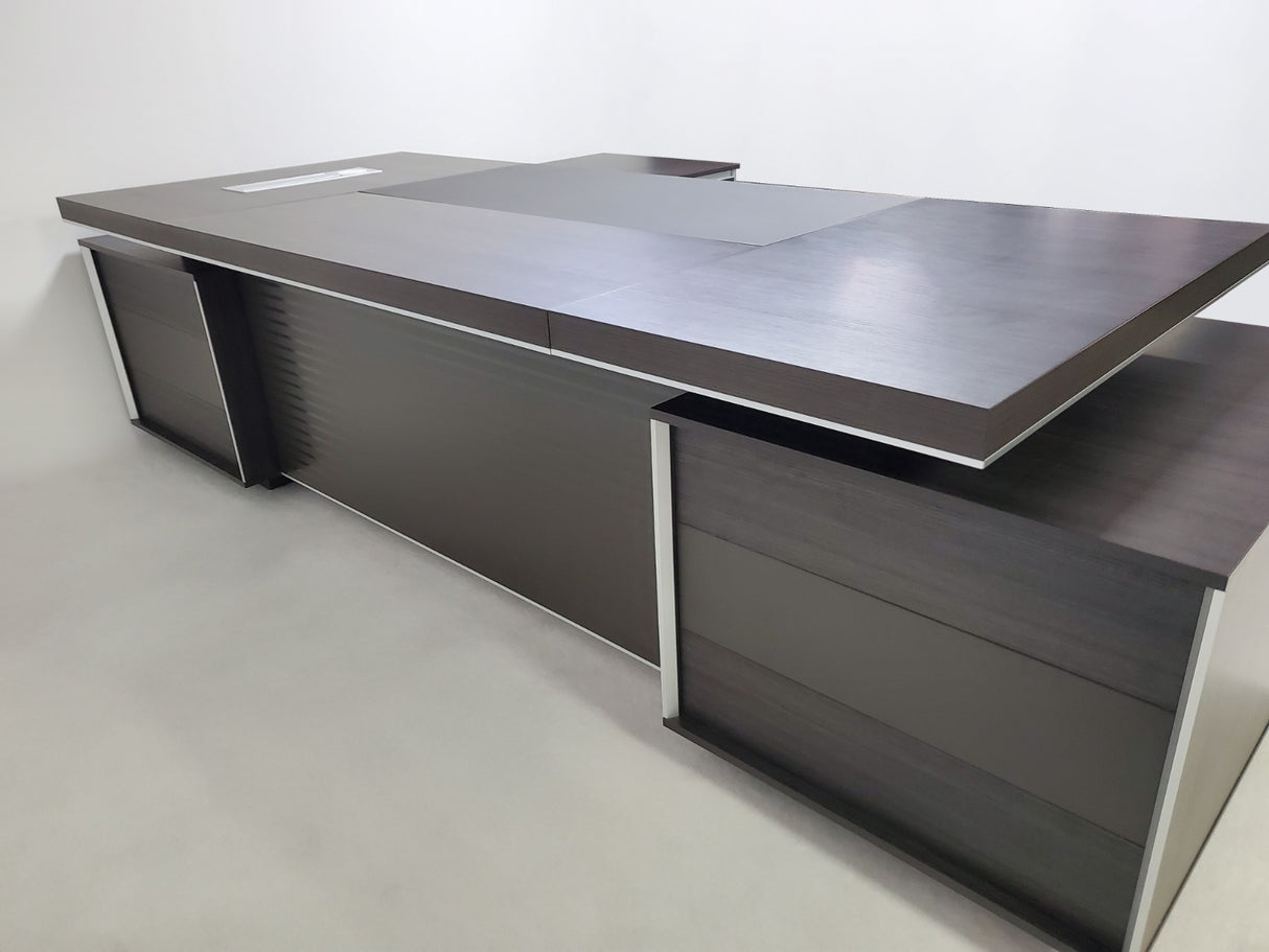 Large Modern Grey Oak Executive Office Desk with Integrated Cupboard and Return - 2800mm - BJS-D0128