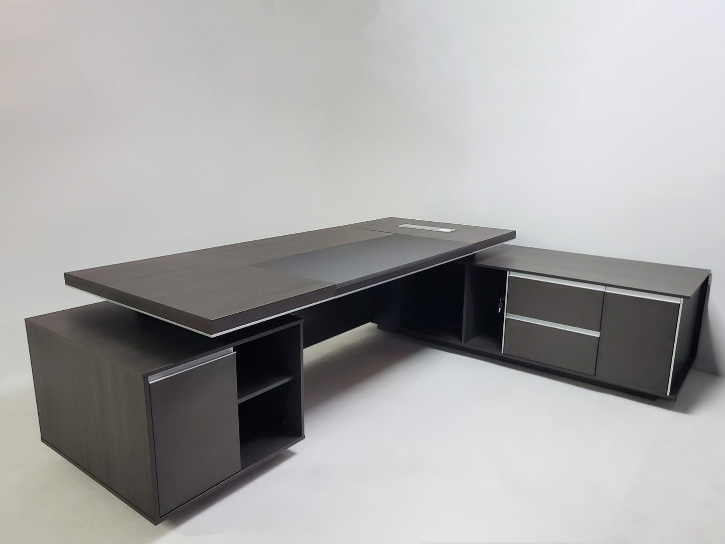 Large Modern Grey Oak Executive Office Desk with Integrated Cupboard and Return - 2800mm - BJS-D0128
