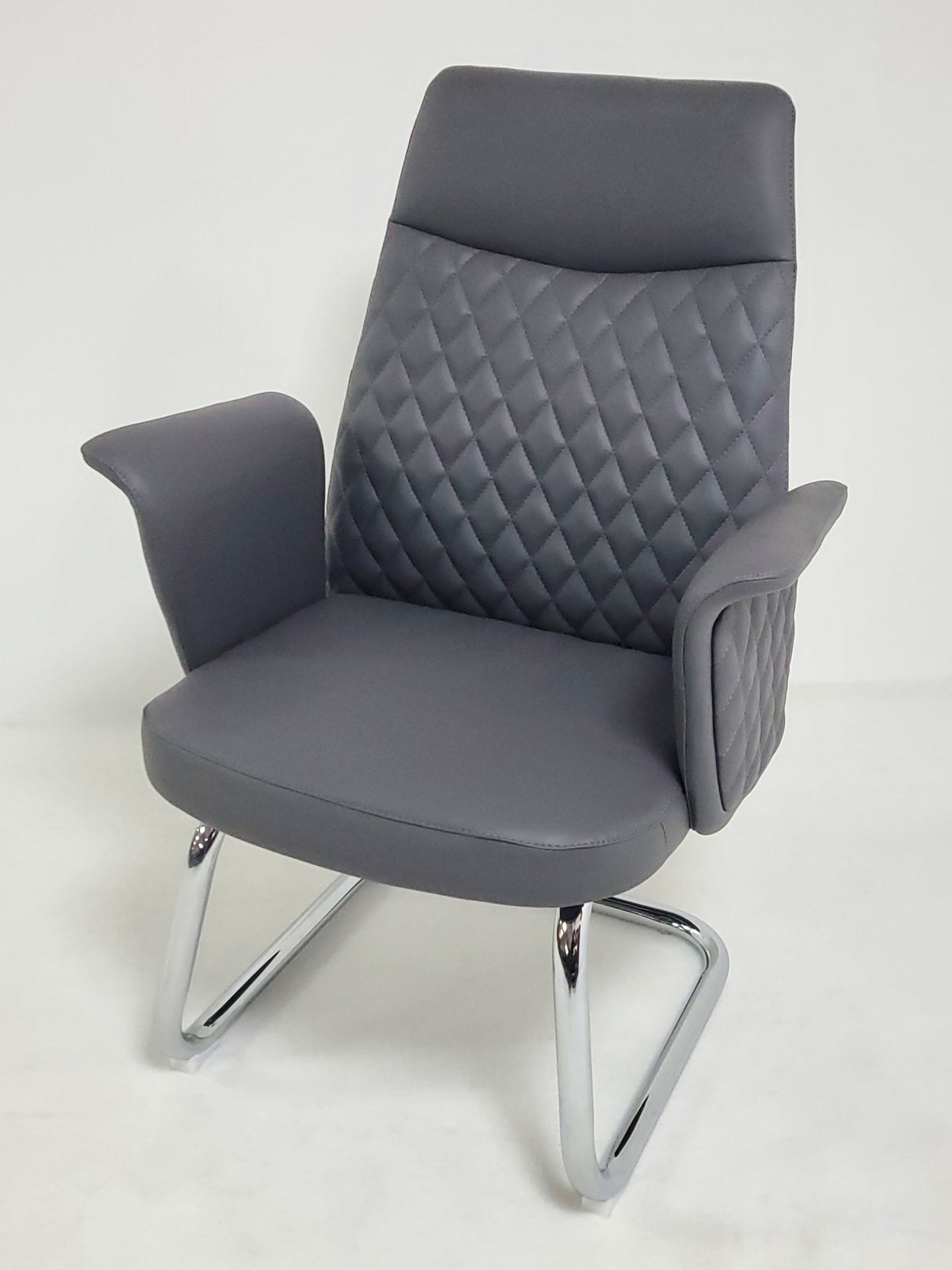 Modern Grey Leather Meeting Room Chair with Winged Arm - DE2915C