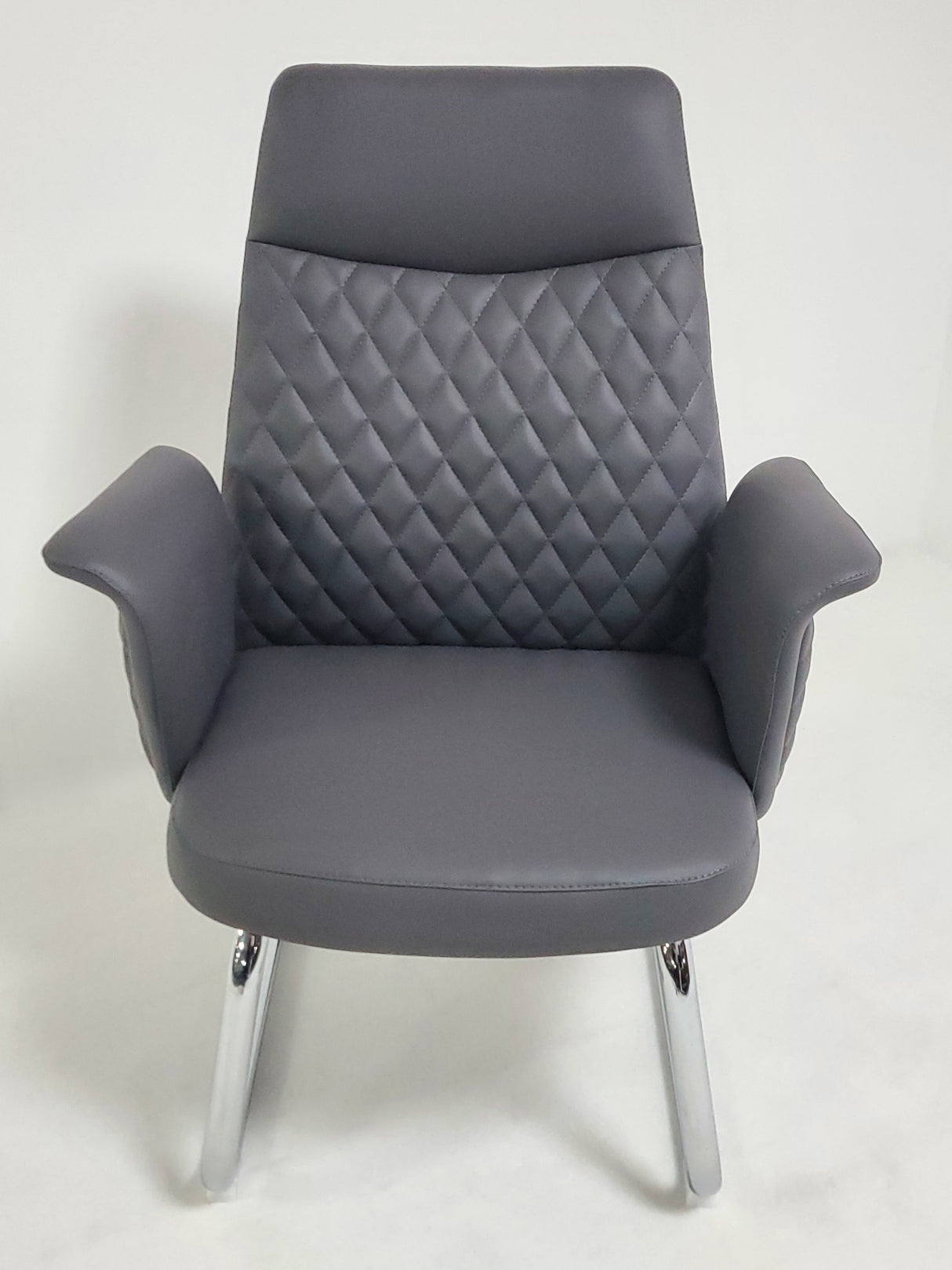 Modern Grey Leather Meeting Room Chair with Winged Arm - DE2915C