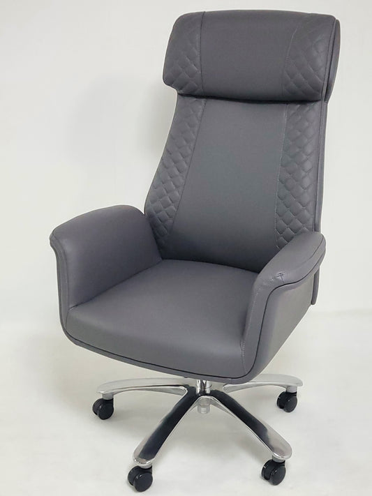 Modern High Back Grey Leather Executive Office Chair with Winged Arms - DT8534A