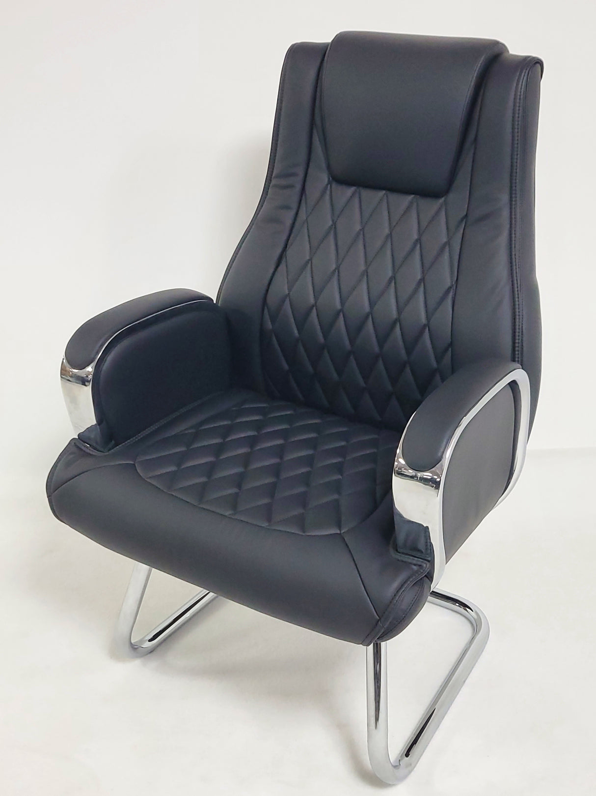 Heavy Duty Modern Black Leather Visitor Chair with Chrome Arms - CHA-1202C