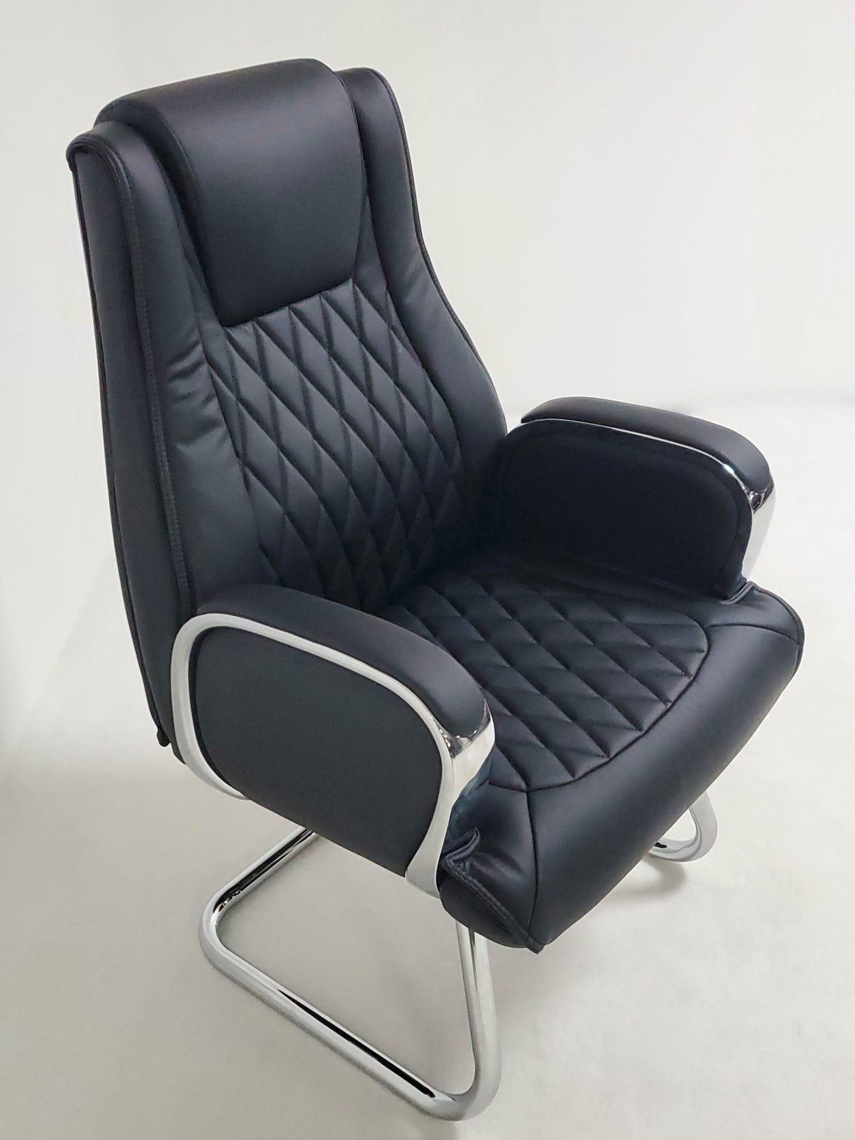 Heavy Duty Modern Black Leather Visitor Chair with Chrome Arms - CHA-1202C