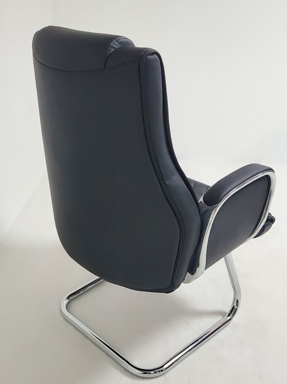 Heavy Duty Modern Black Leather Visitor Chair with Chrome Arms - CHA-1202C