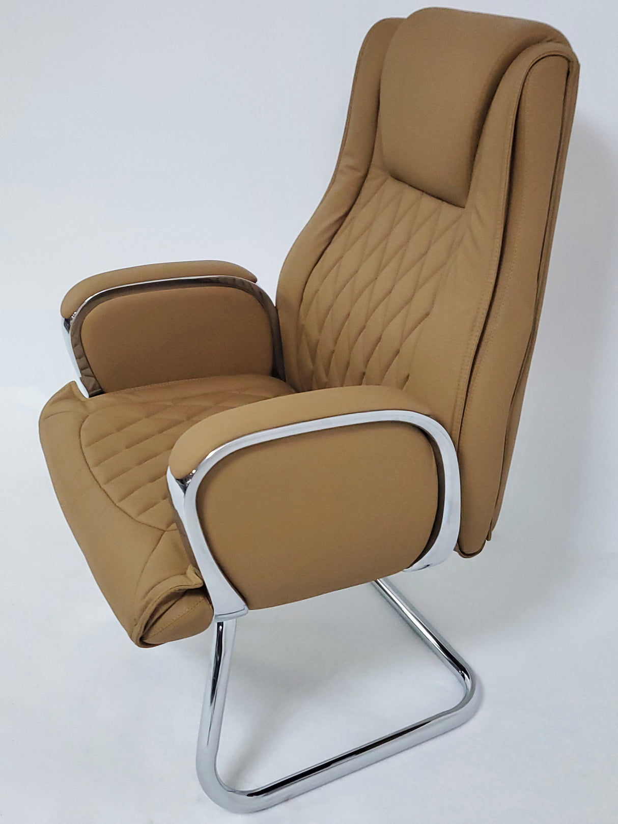 Heavy Duty Modern Beige Leather Visitor Chair with Chrome Arms - CHA-1202C