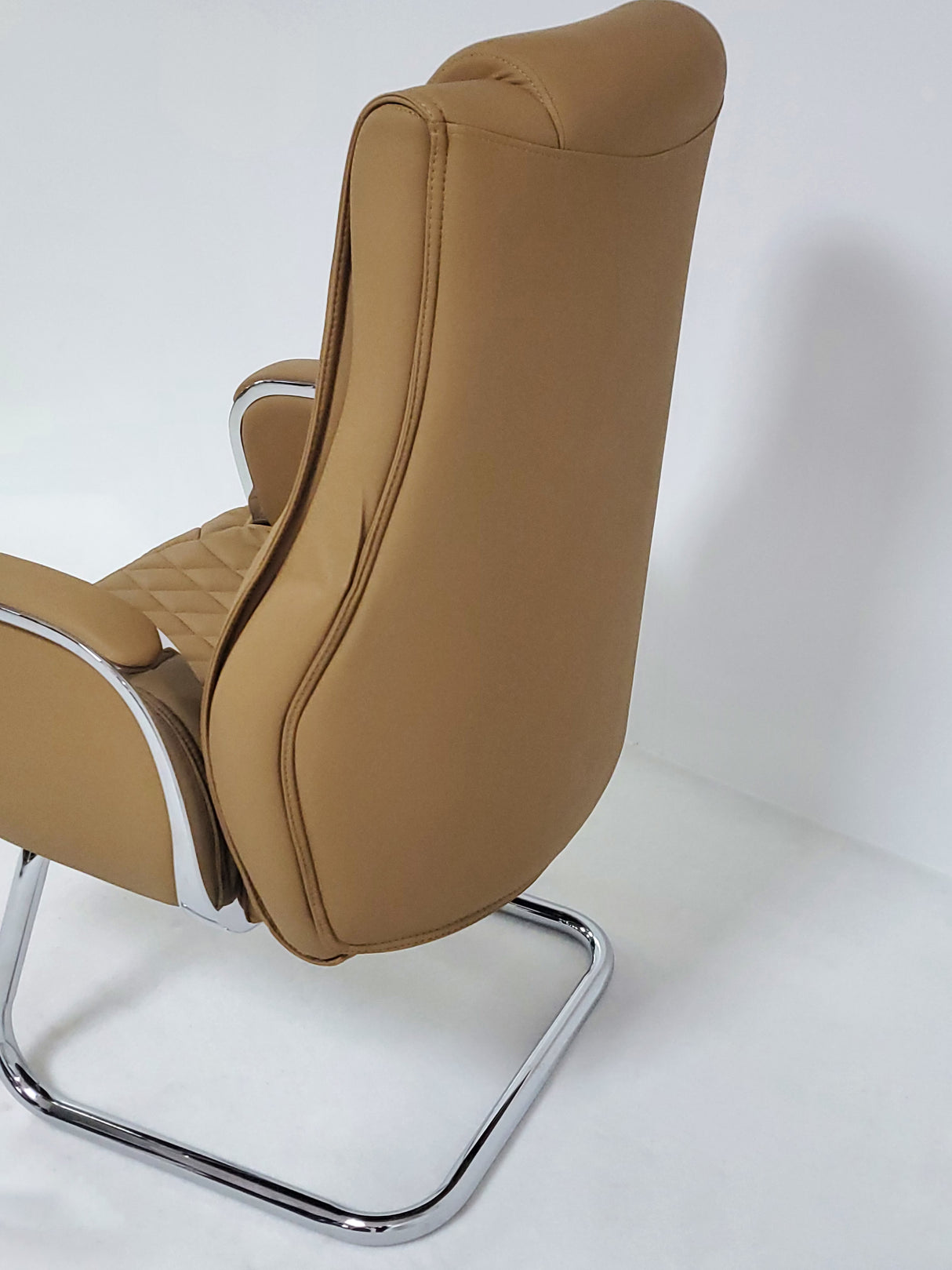 Heavy Duty Modern Beige Leather Visitor Chair with Chrome Arms - CHA-1202C