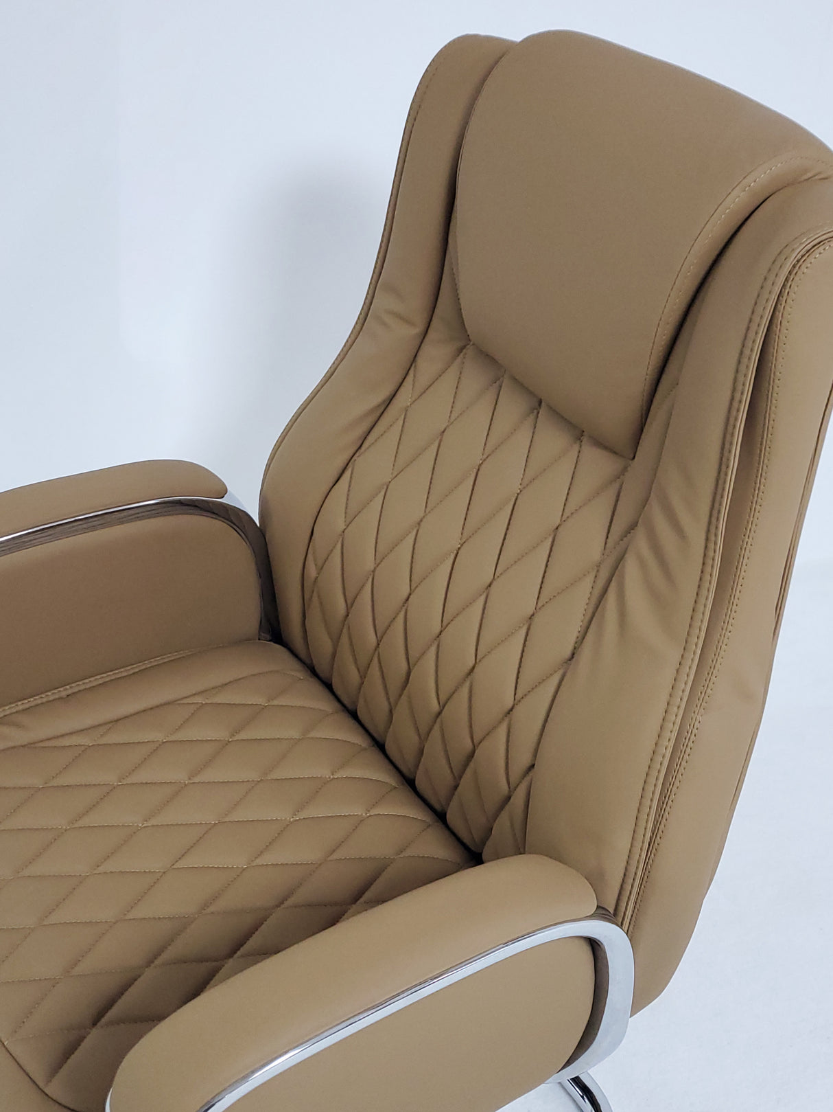 Heavy Duty Modern Beige Leather Visitor Chair with Chrome Arms - CHA-1202C