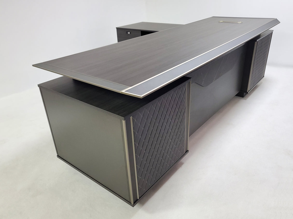 Large Modern Executive Office Desk with Bevelled Design - Corner Design with Additional Cupboard - 2400mm - TUT-01D