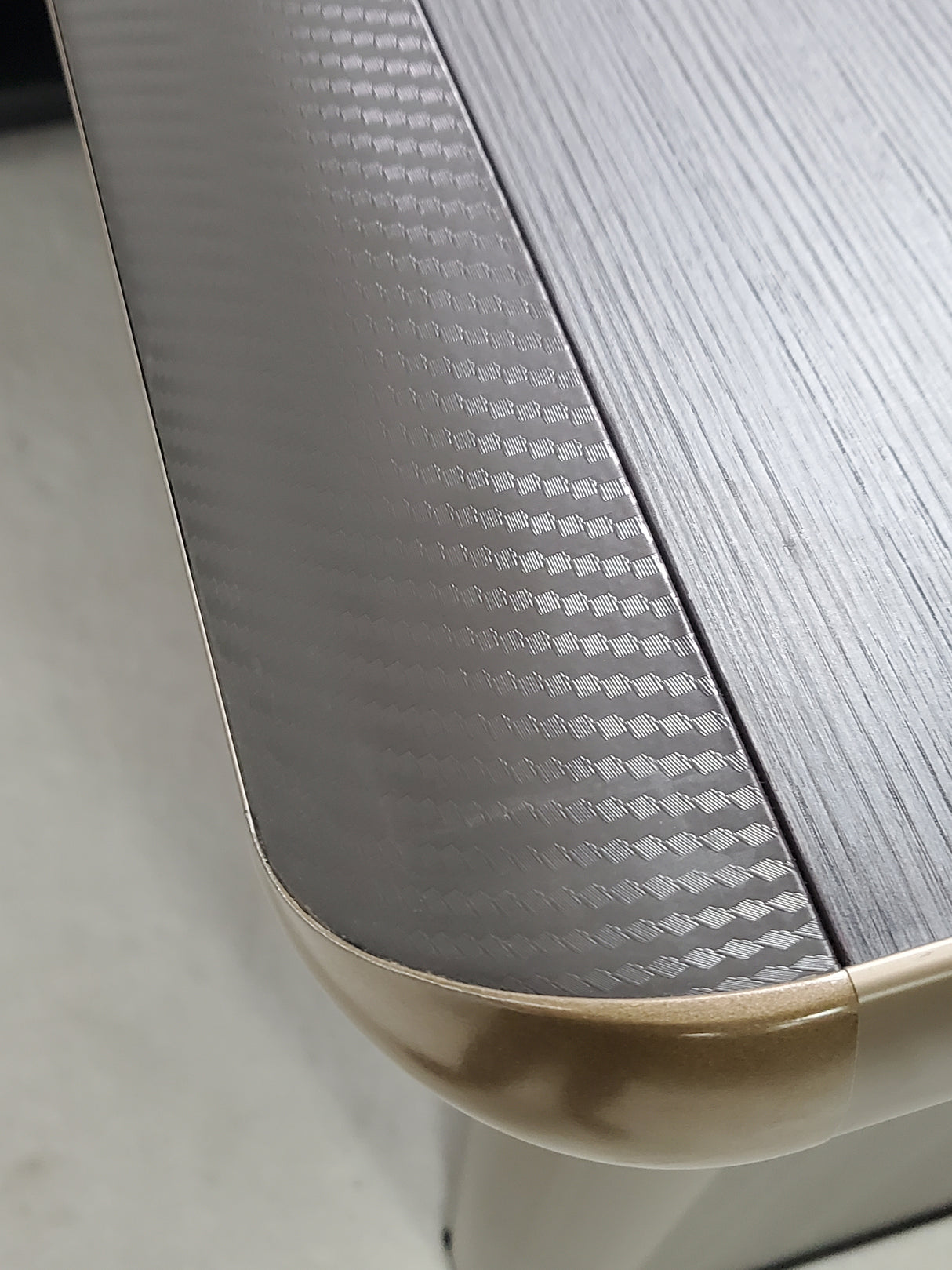 Modern Grey Oak Executive Corner Office Desk with Carbon Fibre and Brass Metal Edging - 1600mm - FP60-D02