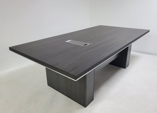Grey Oak Executive Boardroom Table with Chrome Trim - 2400mm - DG07-C0124-04