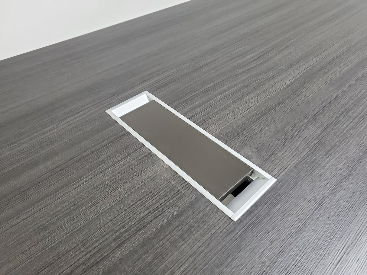 Grey Oak Executive Boardroom Table with Chrome Trim - 2400mm - DG07-C0124-04