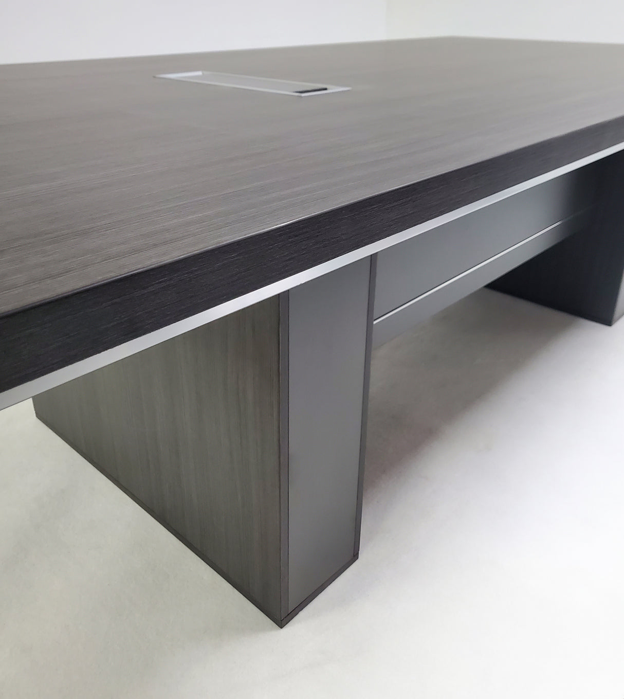 Grey Oak Executive Boardroom Table with Chrome Trim - 2400mm - DG07-C0124