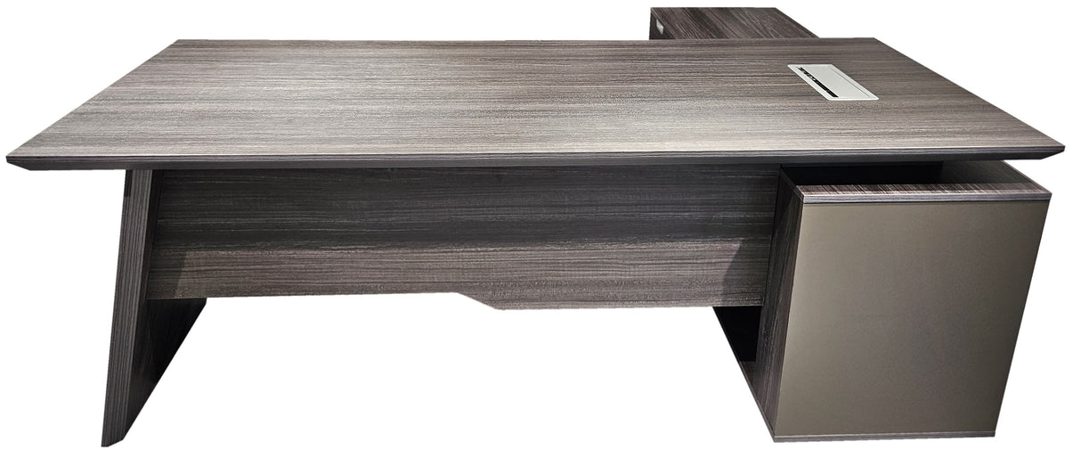 Modern Grey Oak Veneer Corner Executive Office Desk with Built in Storage - 2000mm - DG19-C-D20