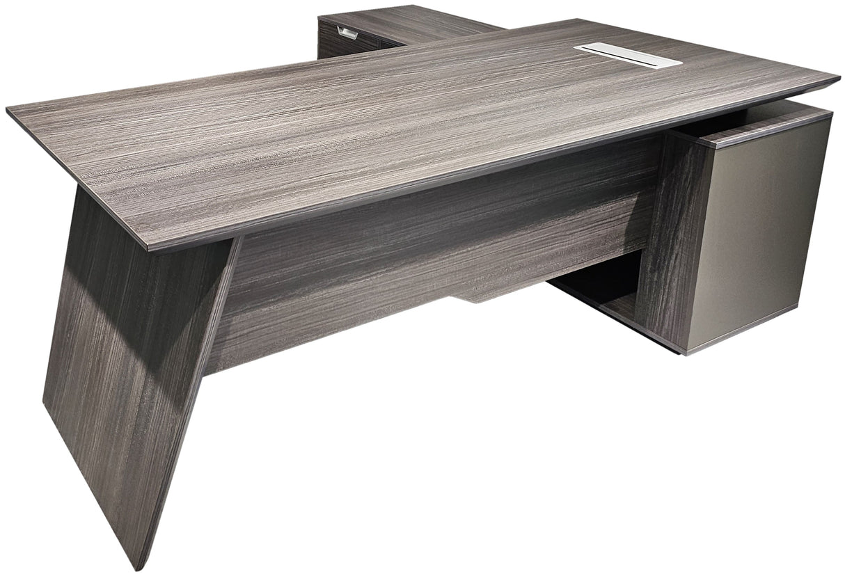 Modern Grey Oak Veneer Corner Executive Office Desk with Built in Storage - 2000mm - DG19-C-D20