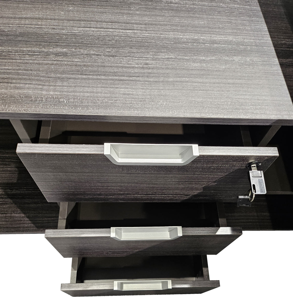 Modern Grey Oak Veneer Corner Executive Office Desk with Built in Storage - 2000mm - DG19-C-D20