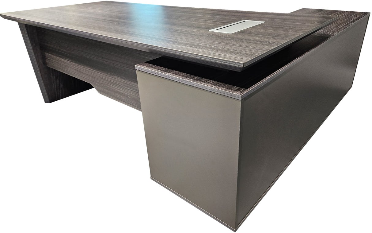 Modern Grey Oak Veneer Corner Executive Office Desk with Built in Storage - 2000mm - DG19-C-D20