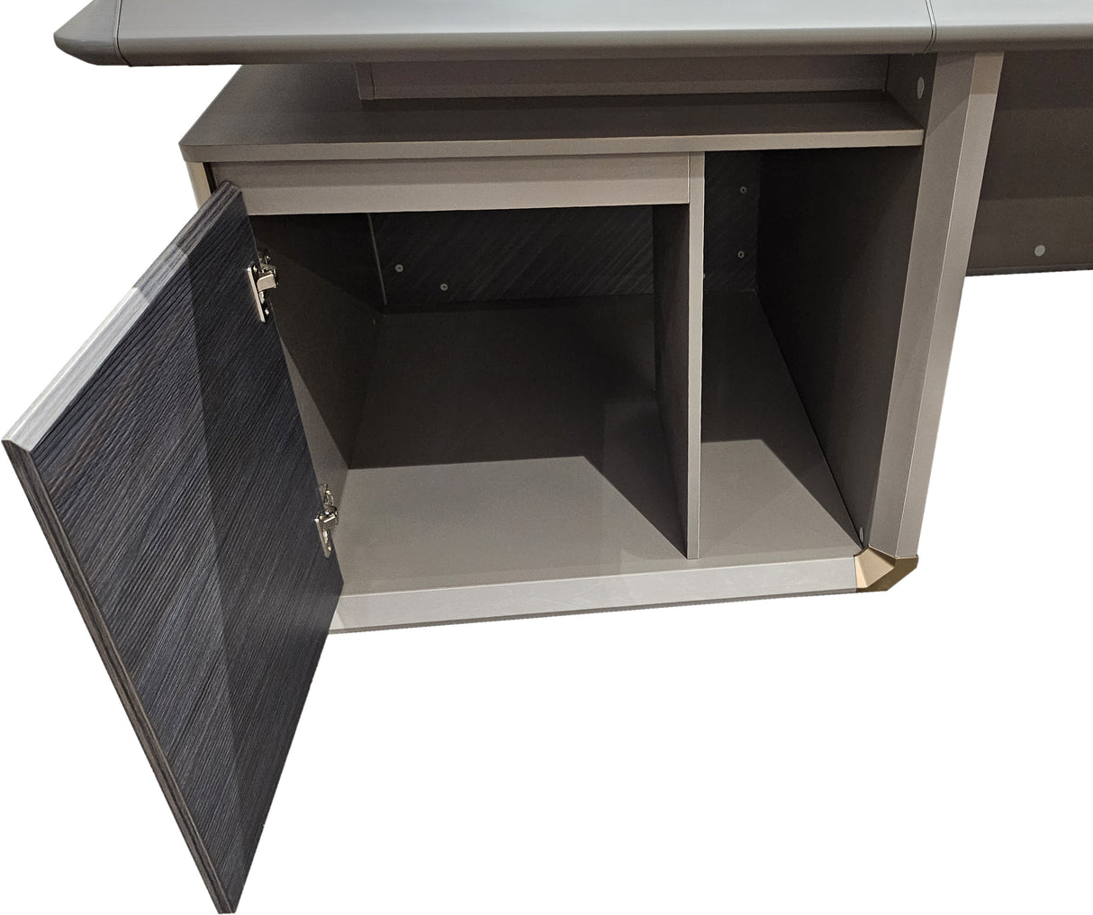 Large Modern Grey Oak Straight Office Desk with Herringbone Detailing and Built in Storage - 2800mm - DHH-D0128