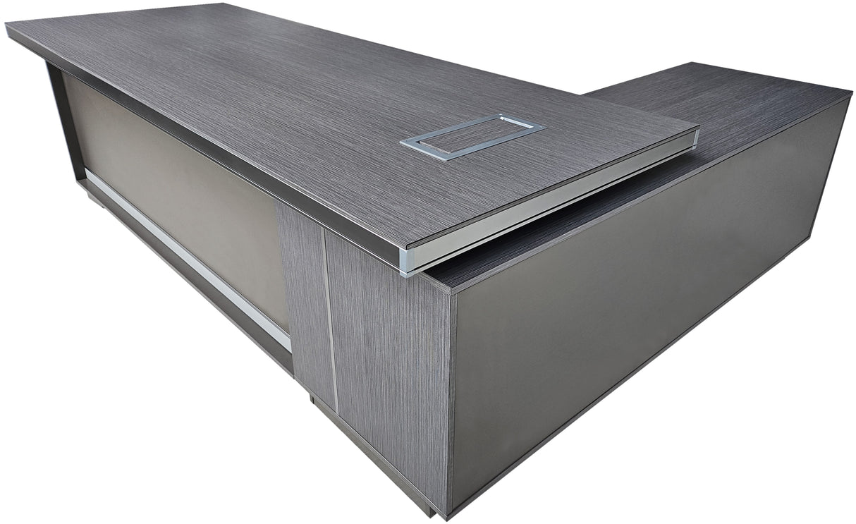 Modern Grey Aluminium Edged Melamine Corner Executive Office Desk with Full Length Top - 2200mm - WKO-FL-C-D0422