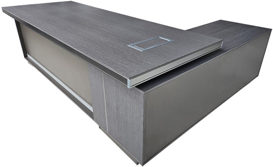 Modern Grey Aluminium Edged Melamine Corner Executive Office Desk with Full Length Top - 2200mm or 2400mm - WKO-FL-C-D04