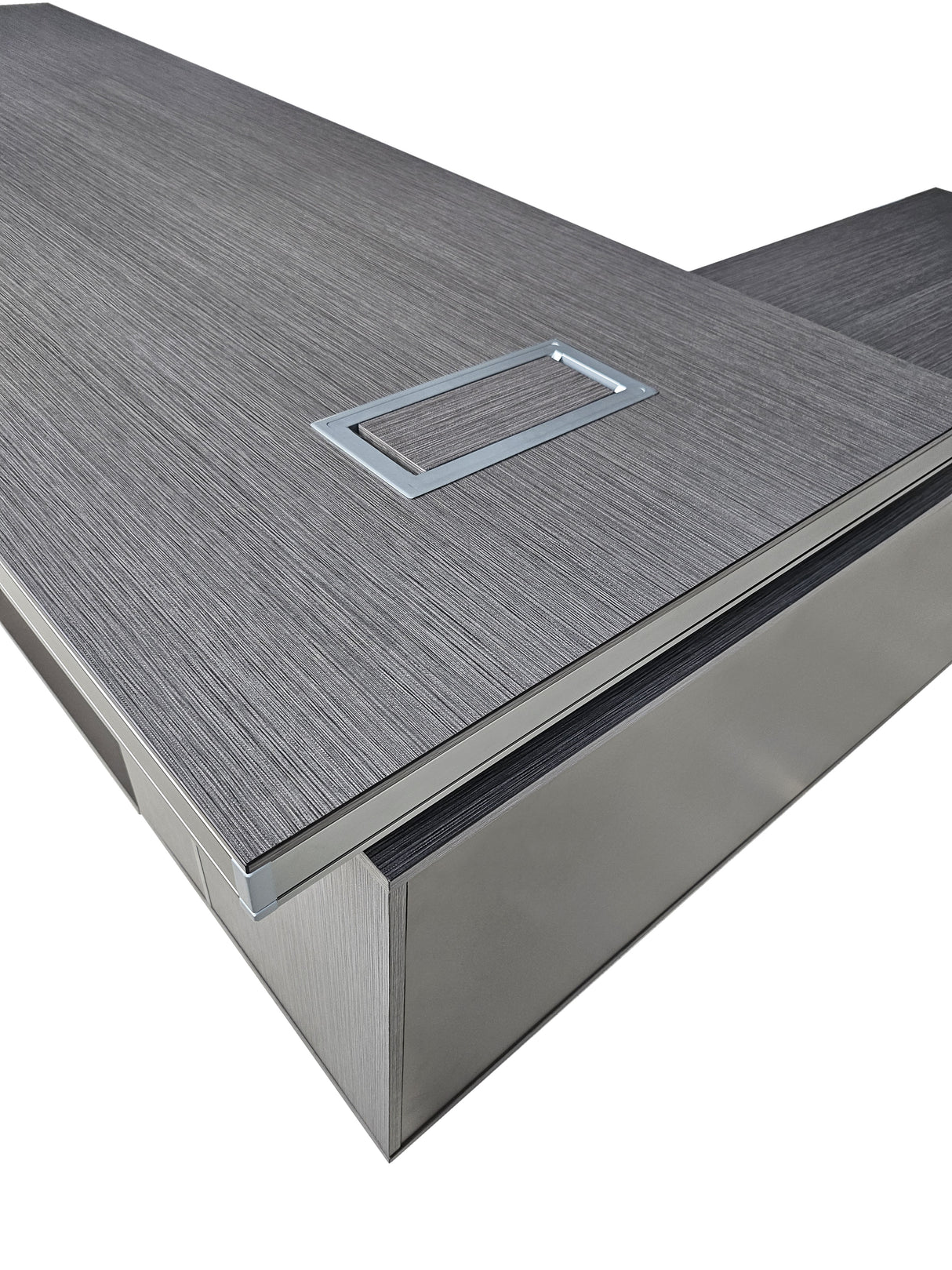 Modern Grey Aluminium Edged Melamine Corner Executive Office Desk with Full Length Top - 2200mm - WKO-FL-C-D0422