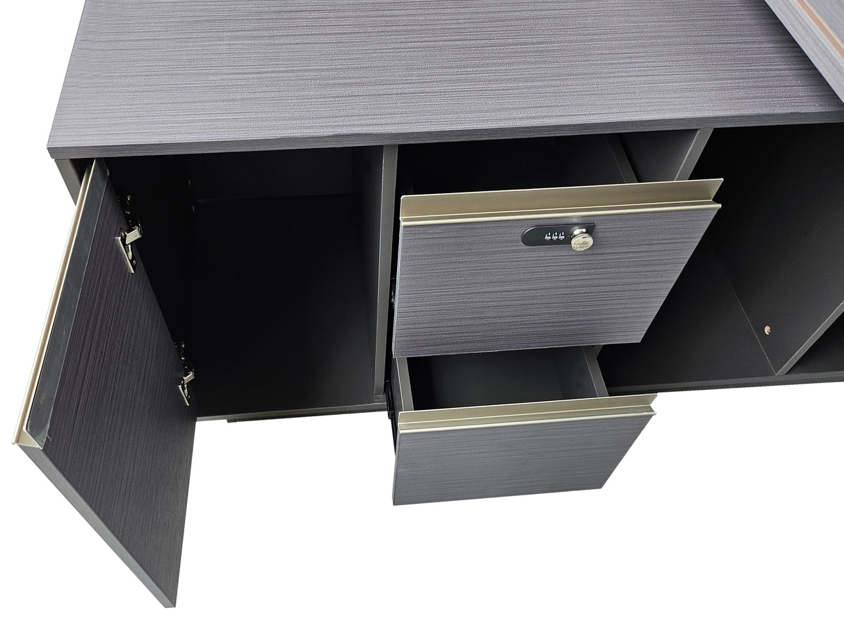 Modern Grey Oak Executive Corner Office Desk with Full Desktop and Brass Detailing - 1800mm - BP60-D07