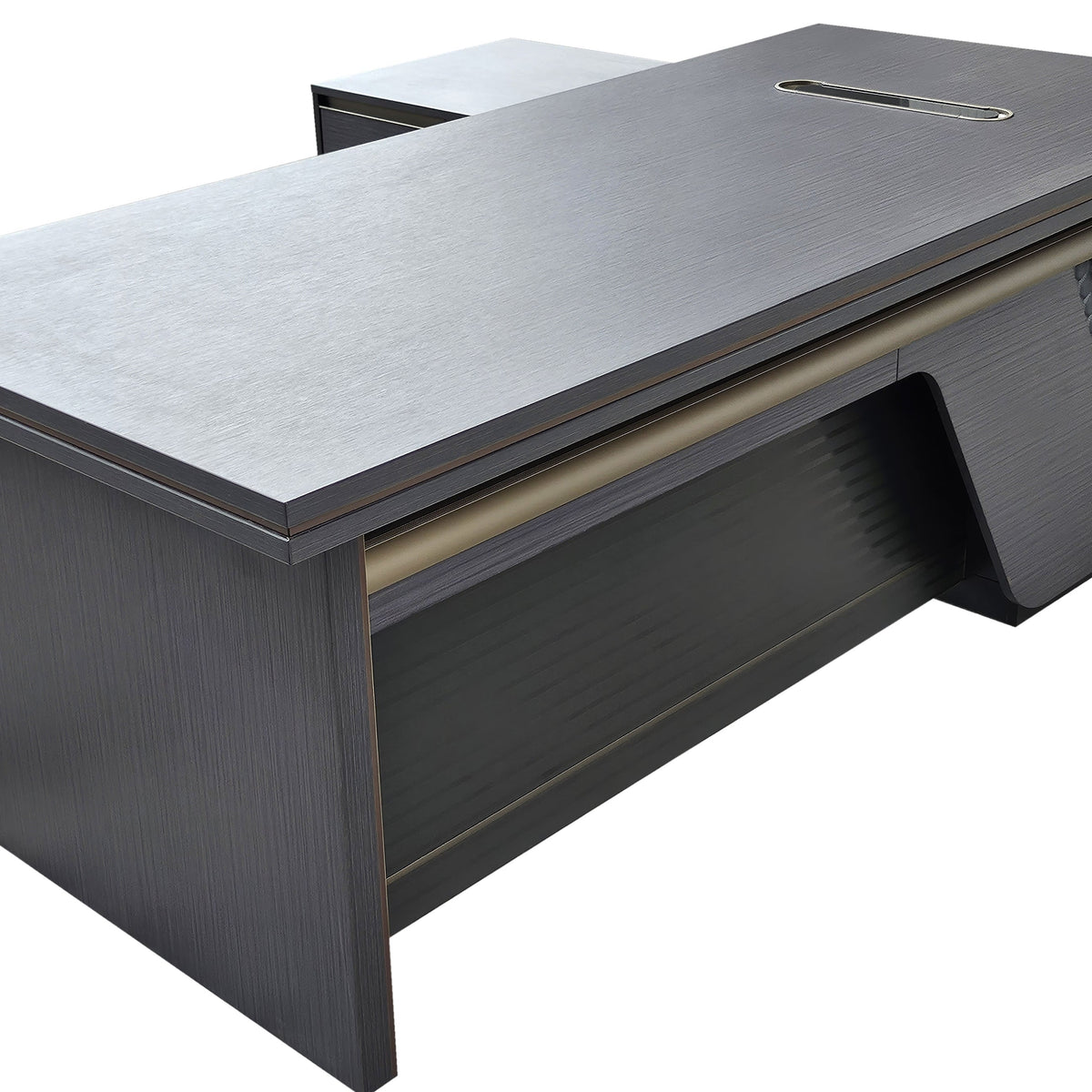 Modern Grey Oak Executive Corner Office Desk with Full Desktop and Bra