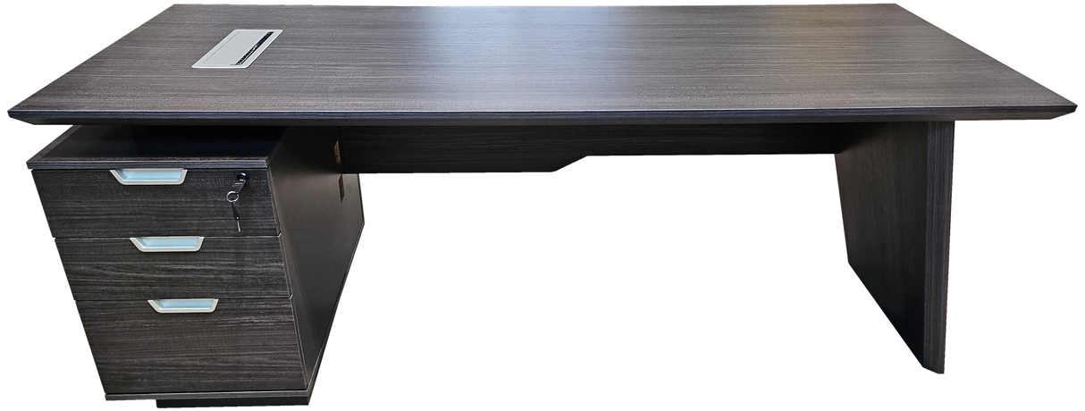 Modern Grey Oak Veneer Executive Office Desk with Built in Pedestal and Inclined Leg - 1800mm - DG19-S-D18