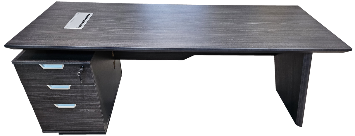 Modern Grey Oak Veneer Executive Office Desk with Built in Pedestal and Inclined Leg - 1800mm - DG19-S-D18