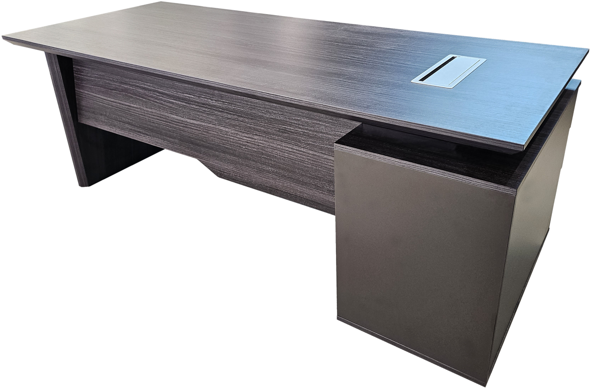 Modern Grey Oak Veneer Executive Office Desk with Built in Pedestal and Inclined Leg - 2000mm - DG19-S-D20