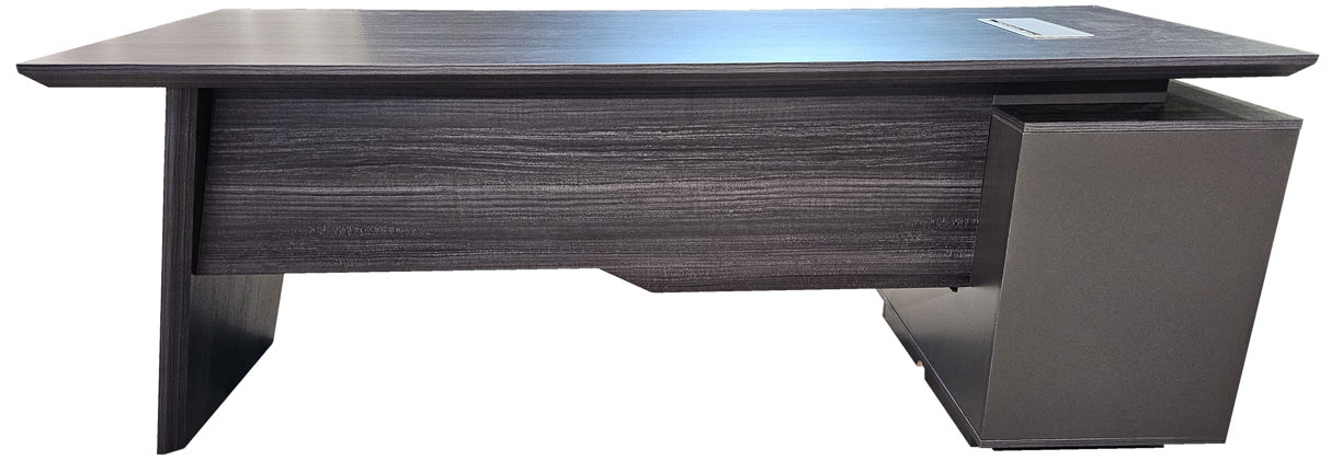 Modern Grey Oak Veneer Executive Office Desk with Built in Pedestal and Inclined Leg - 2000mm - DG19-S-D20