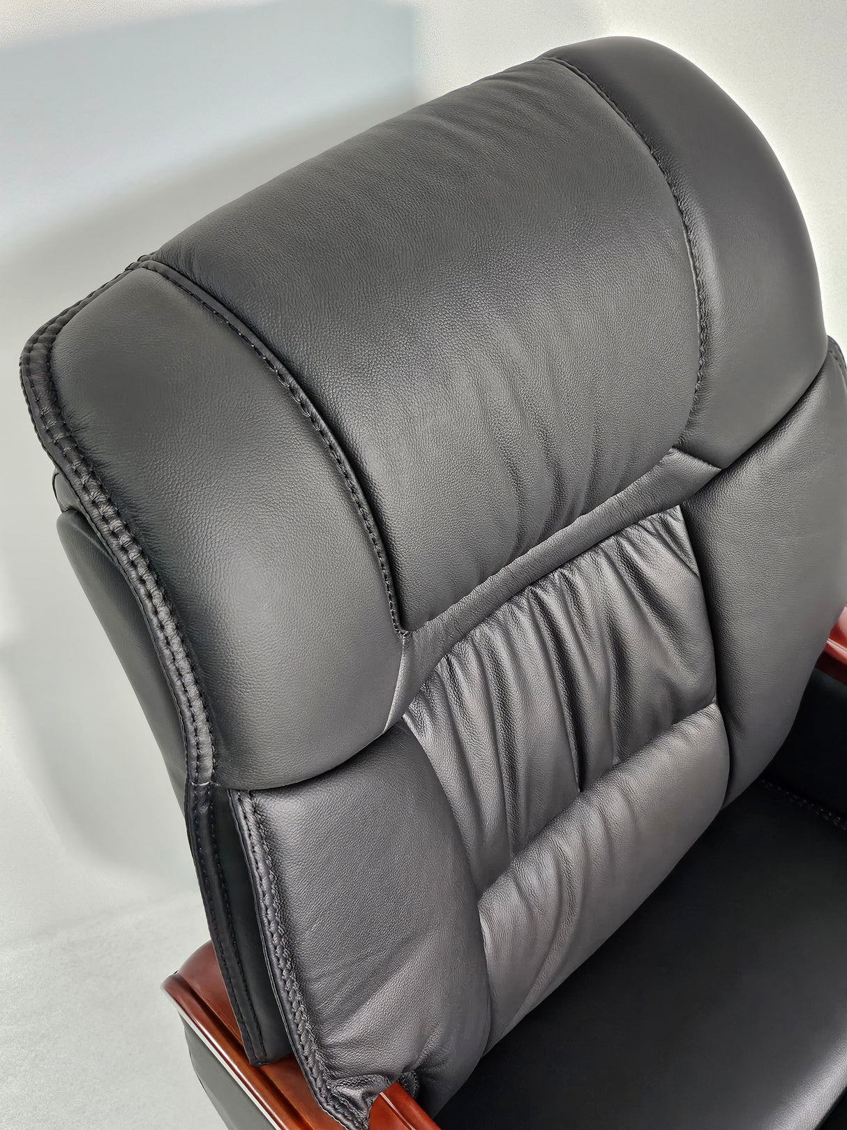 Genuine Black Leather Executive Reclining Office Chair with Walnut Arms - 893