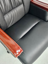 Genuine Black Leather Executive Reclining Office Chair with Walnut Arms - 893