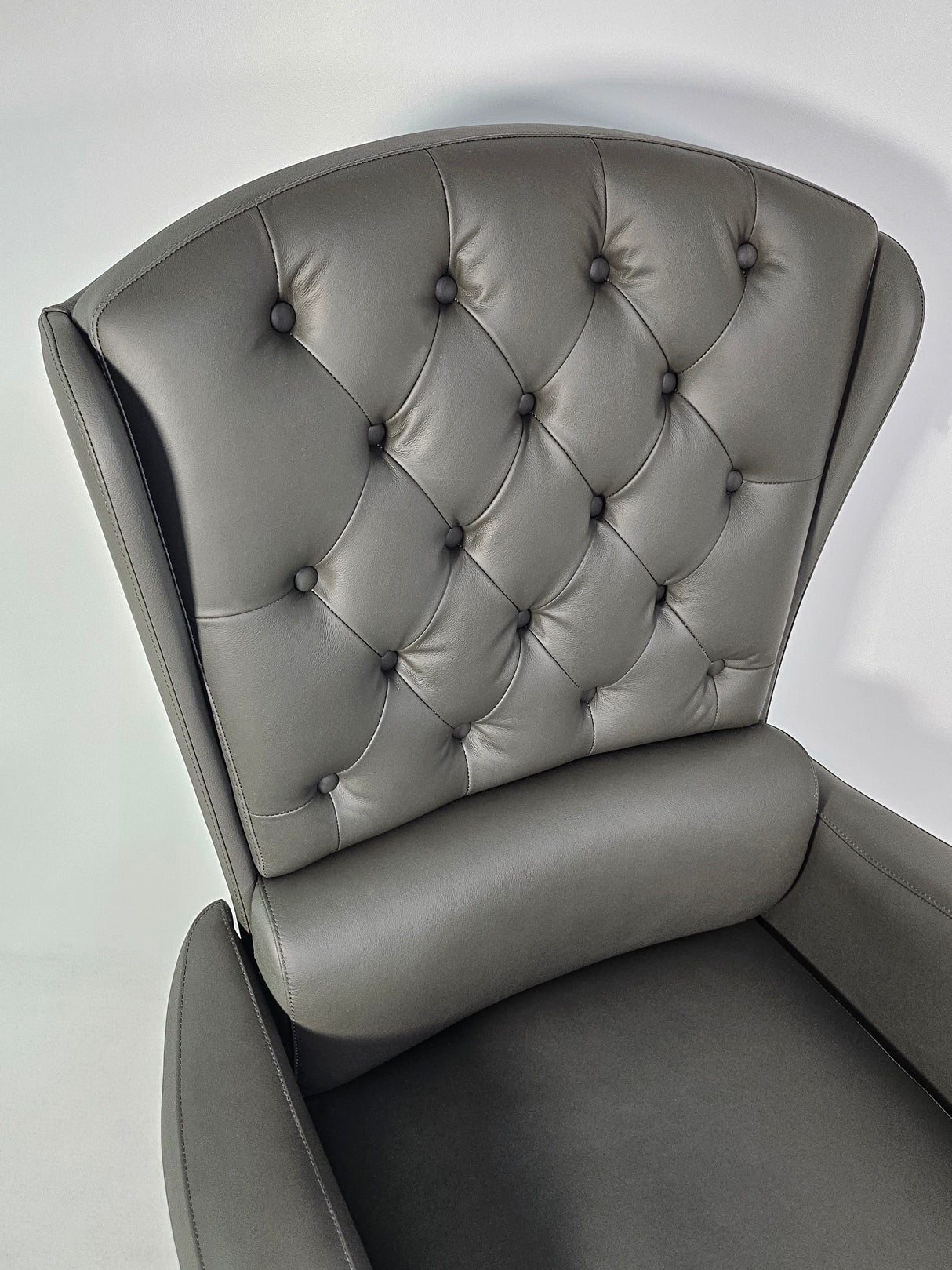 Genuine Grey Leather High Back Executive Office Chair with Chesterfield Design -  6002HL