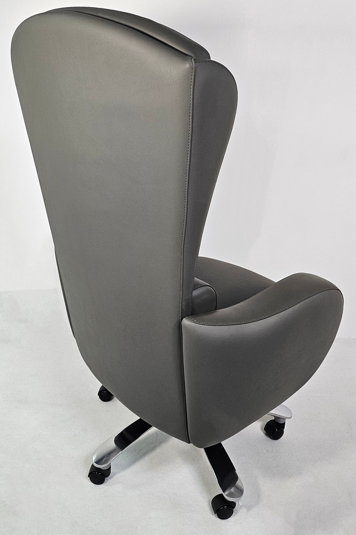 Genuine Grey Leather High Back Executive Office Chair with Chesterfield Design -  6002HL