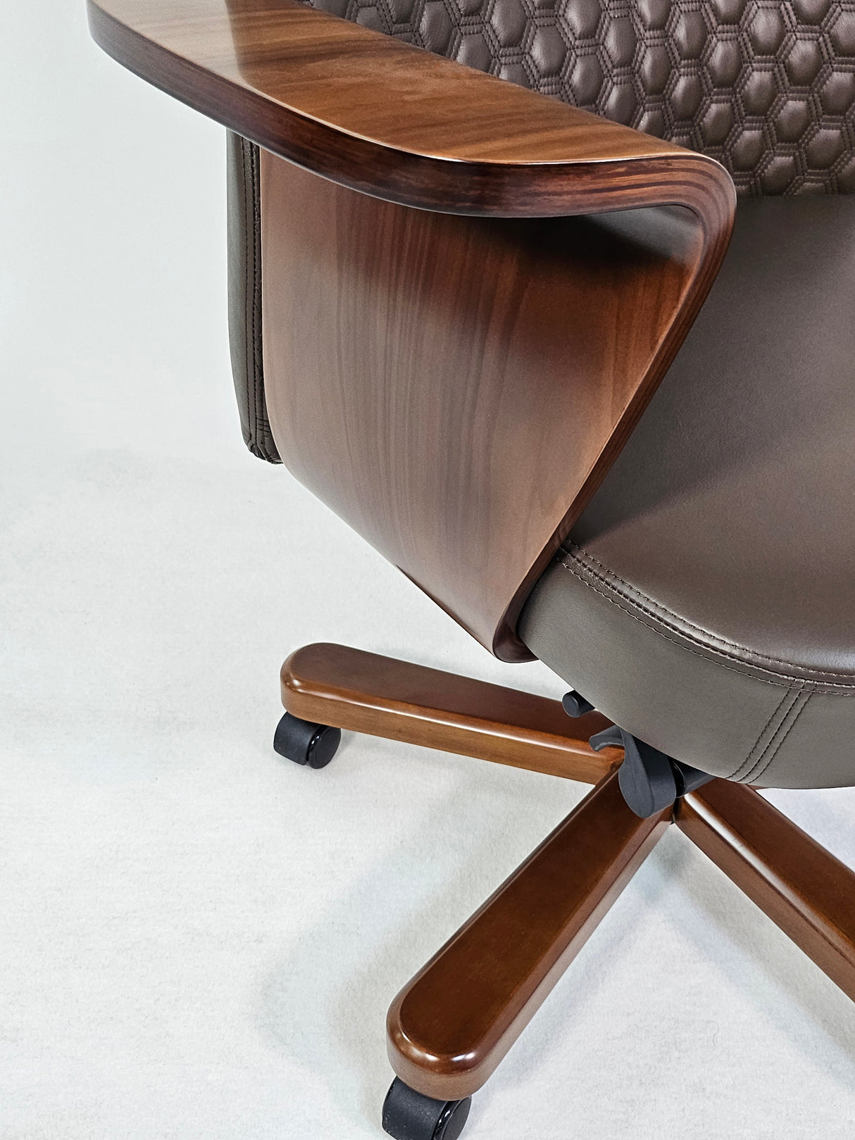 Modern Genuine Brown Leather High Back Office Chair with Hexagonal Design -  6084HL