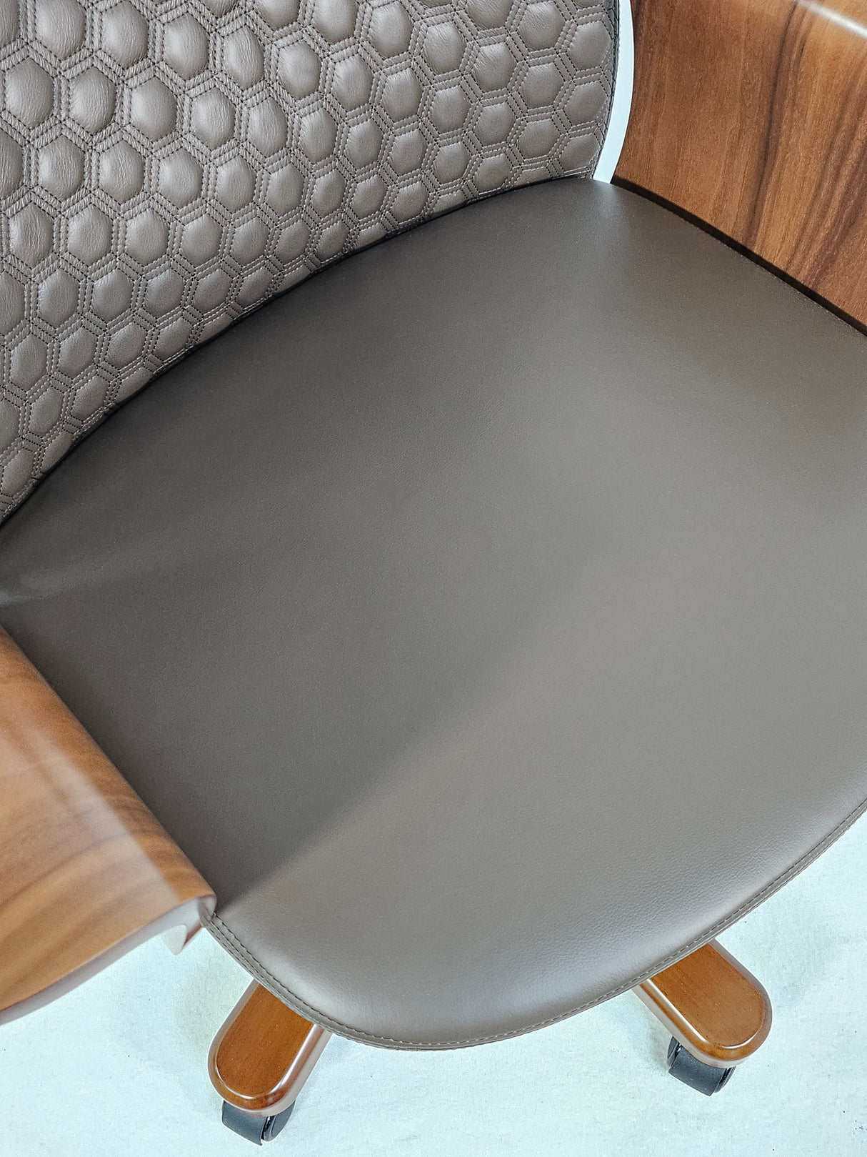 Modern Genuine Brown Leather High Back Office Chair with Hexagonal Design -  6084HL