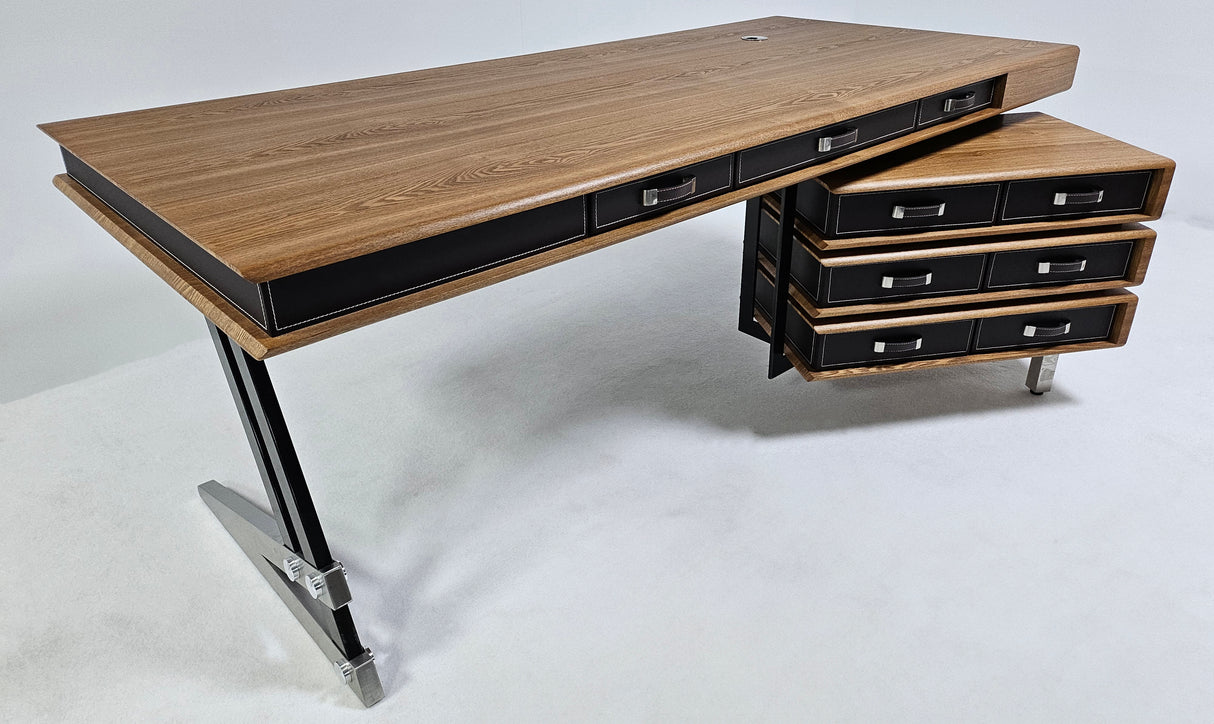 Solid Oak Veneer Executive Office Desk with Built in Storage - 2000mm - CR-Designer
