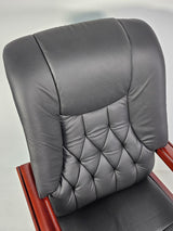 Traditional Black Genuine Leather Visitor Chair with Walnut Frame - A31