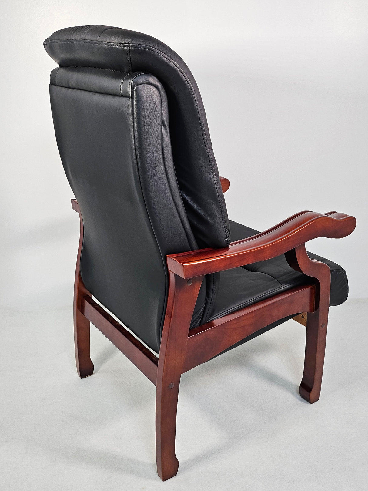 Traditional Black Genuine Leather Visitor Chair with Walnut Frame - A31