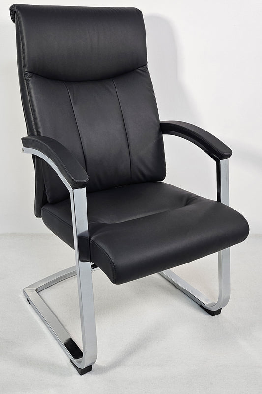 Modern Chrome and Black Leather Executive Visitor Chair - FE-202