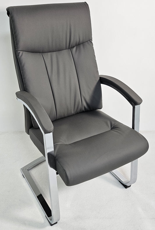 Modern Chrome and Grey Leather Executive Visitor Chair - FE-202