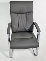 Modern Chrome and Grey Leather Executive Visitor Chair - FE-202